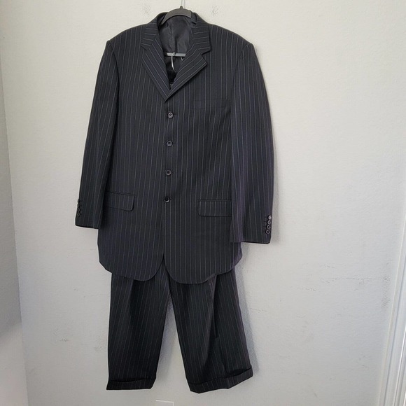 Giorgio Fiorelli Uomo Super 120's 3-pc Suit Navy Blue Stripe Sz 42 36x29